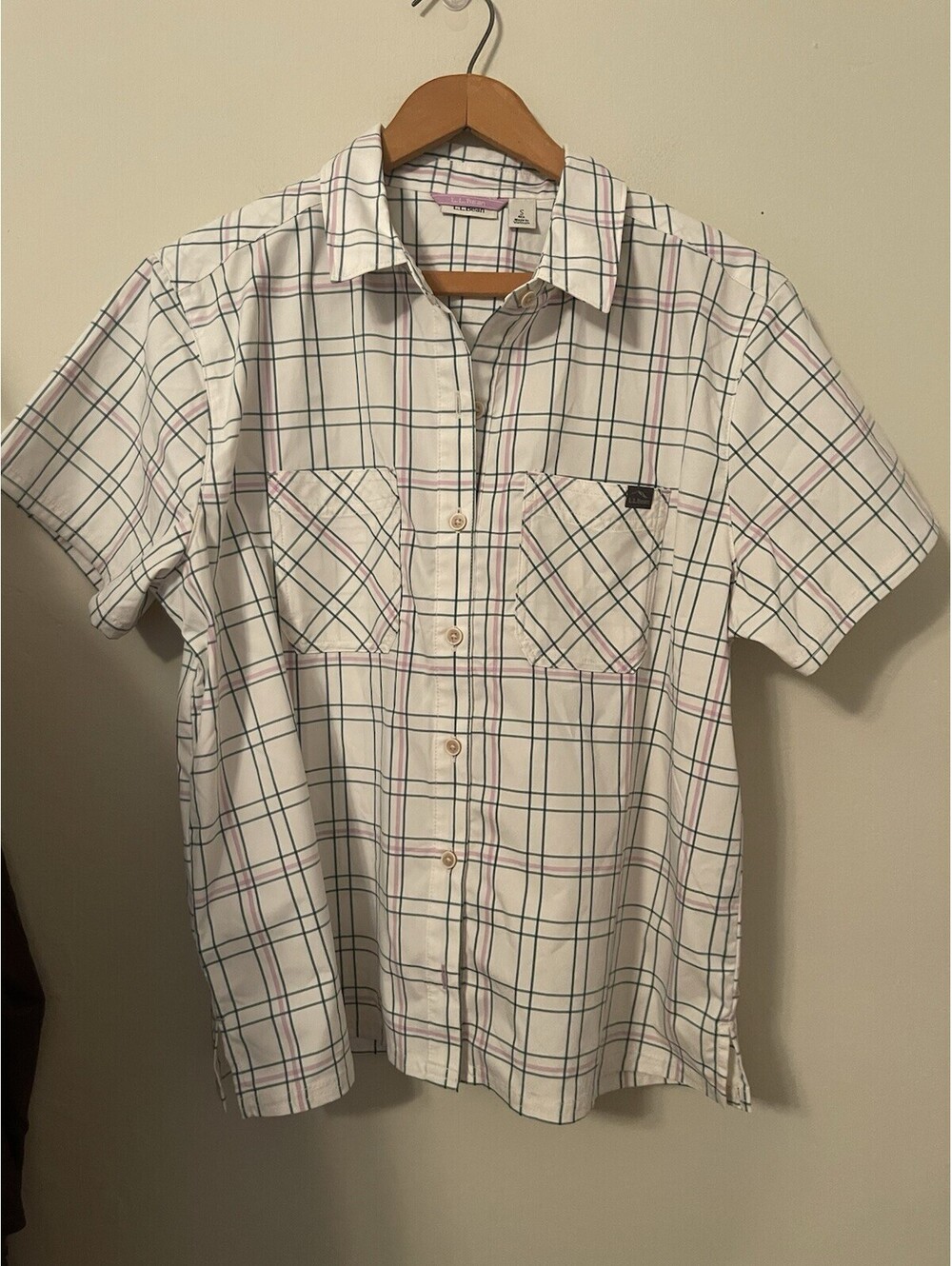 L.L. Bean Women Plaid Everyday SunSmart Woven Shirt Button Small S Short Sleeve